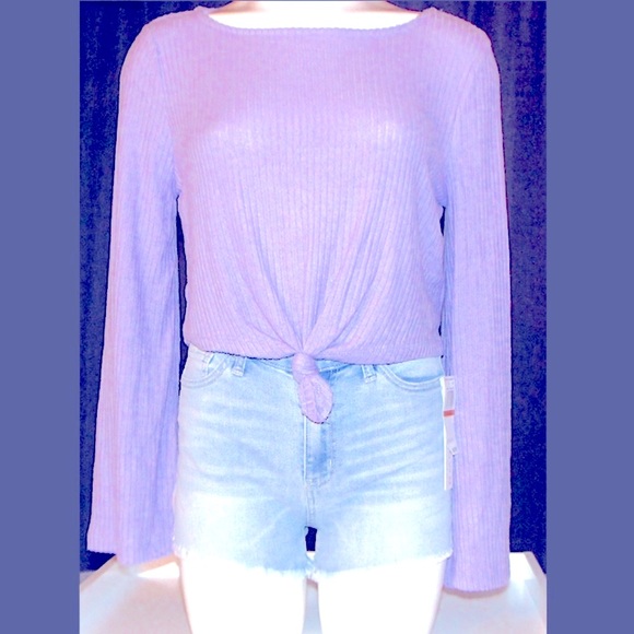 Hippie Rose Knot-Front Ribbed Top M - Picture 5 of 7